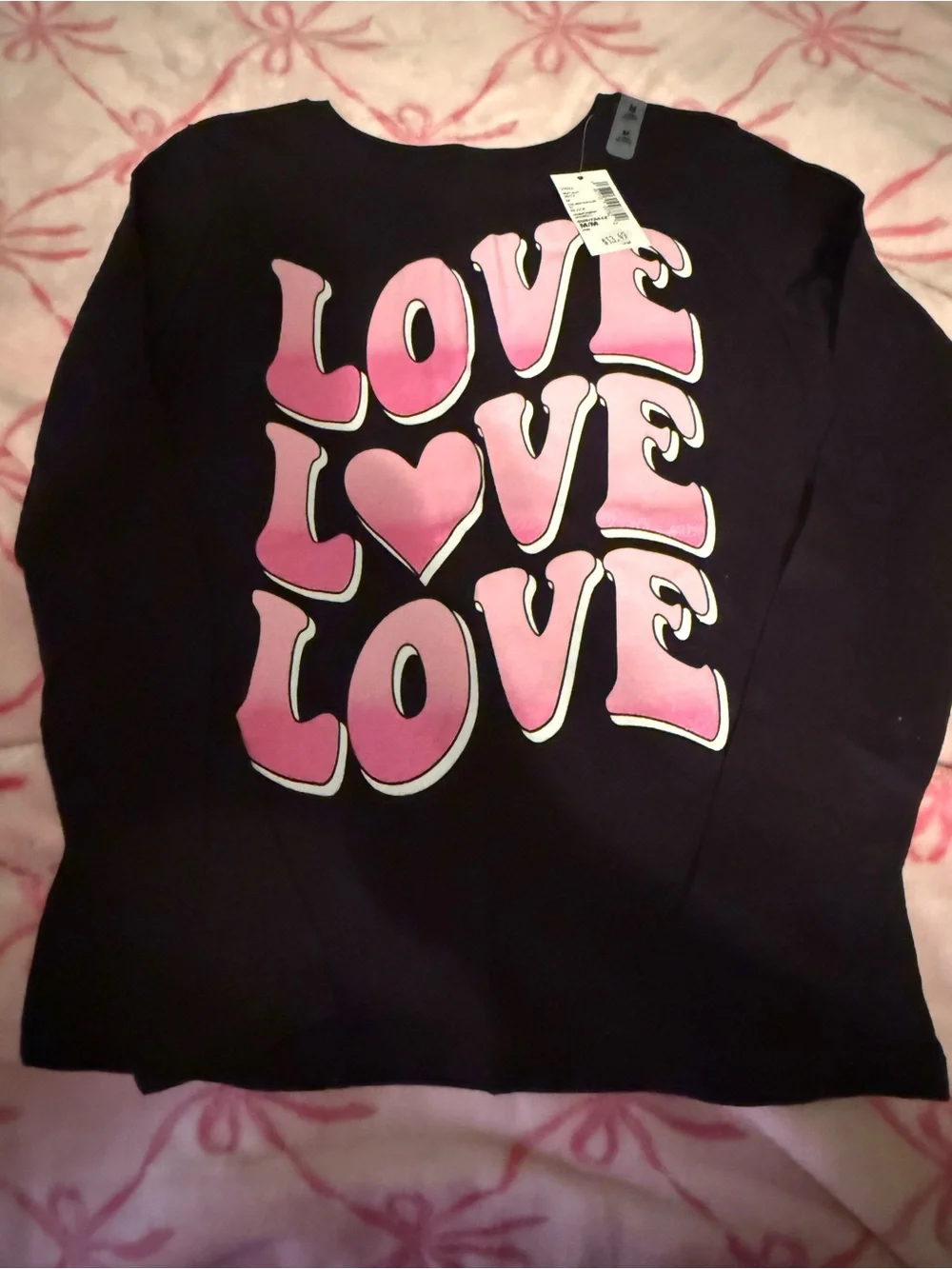 The Children's Place Black Long-Sleeve Tee with Pink LOVE Graphic